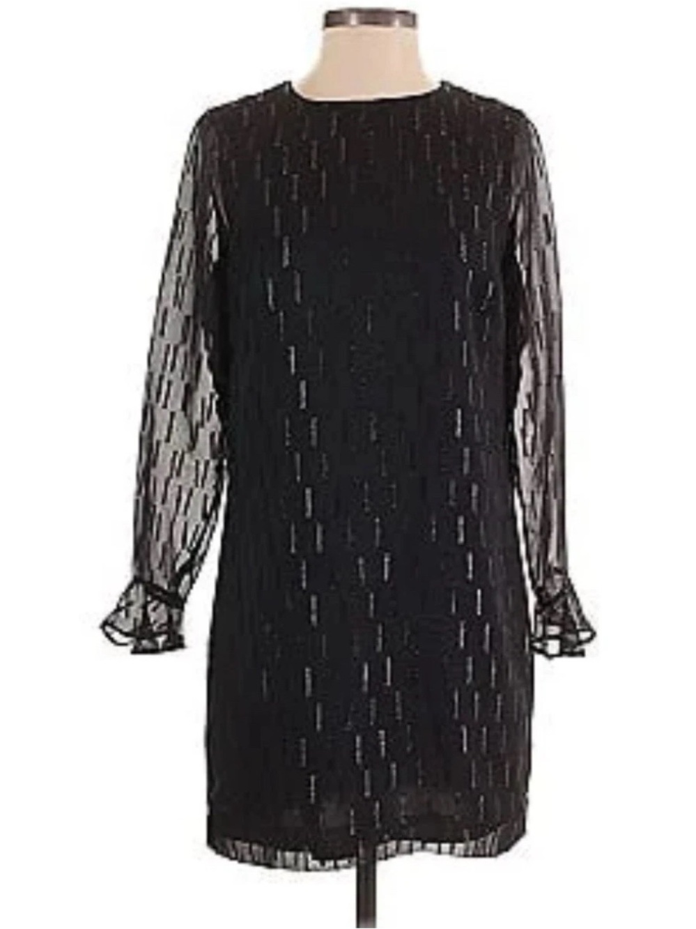 Banana Republic Women's Lg Sleeve Ruffle Cuff Shift Dress Sz 10 Cocktail  Shine